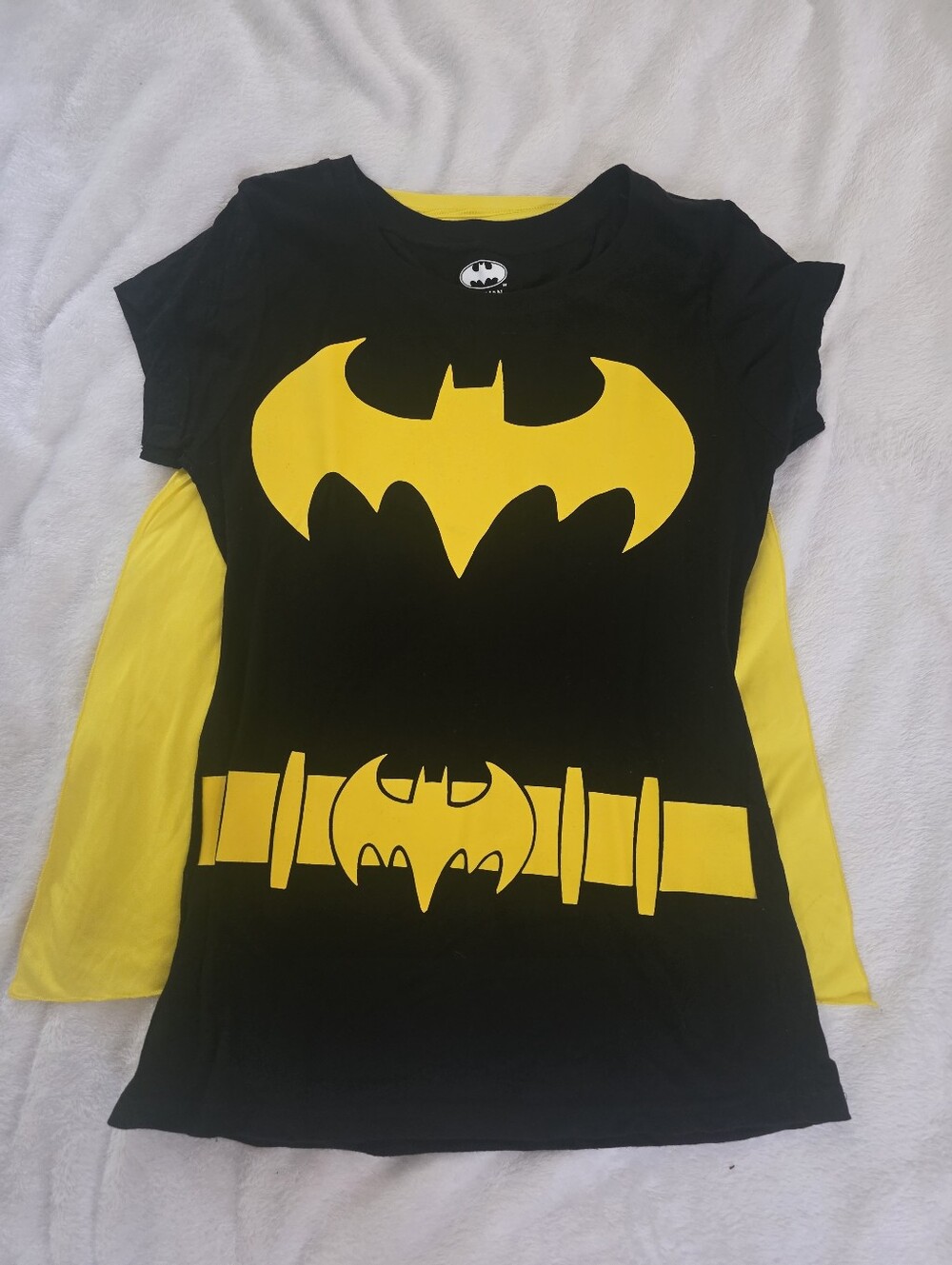 Batman Black Tee with Bold Yellow Logo and Belt Graphic - Women's